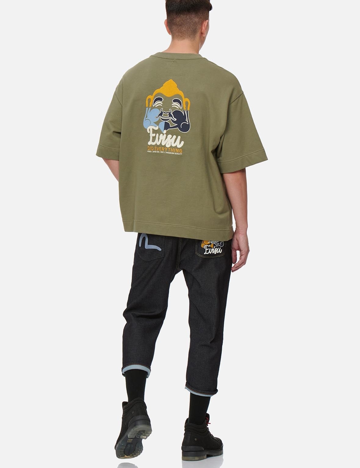 SEAGULL AND GODHEAD EMBROIDERY CROPPED FIT JEANS #2027 - 3