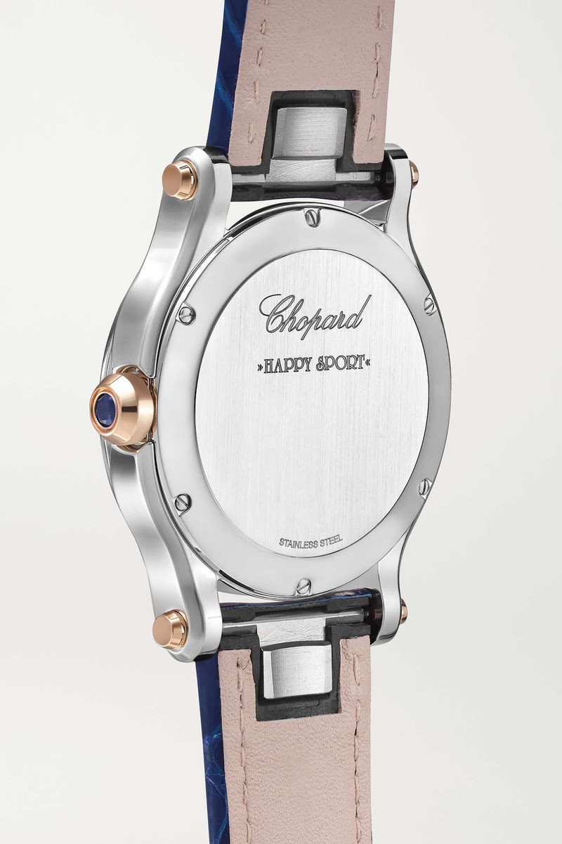 Happy Sport 36mm stainless steel, 18-karat rose gold, alligator and diamond watch 4