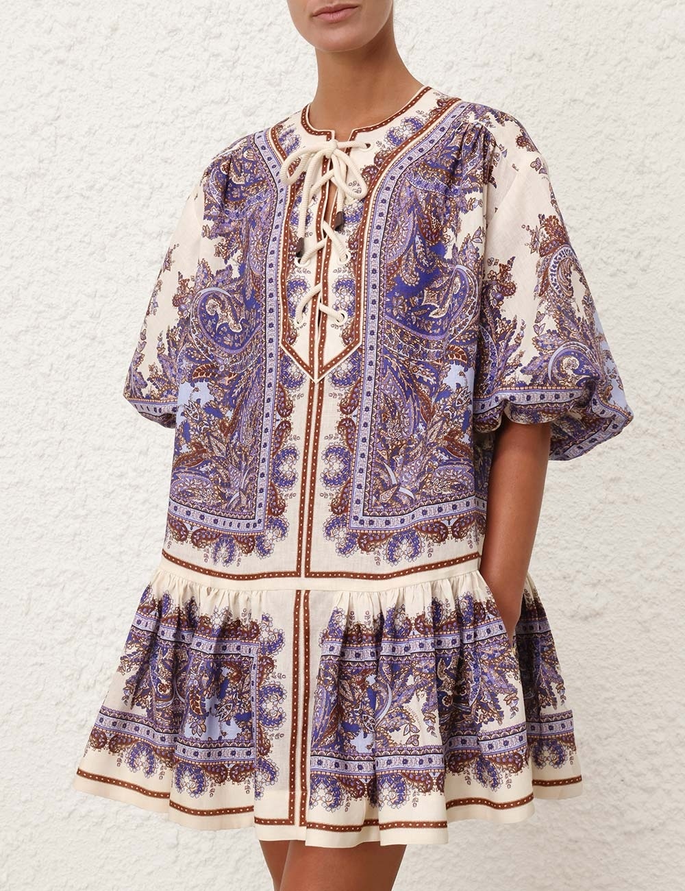 【Zimmermann】PAVILION TIE NECK MINI DRESS タイネック ミニ Zimmermann Pavilion Tie-Neck Mini Dress - Bergdorf Goodman