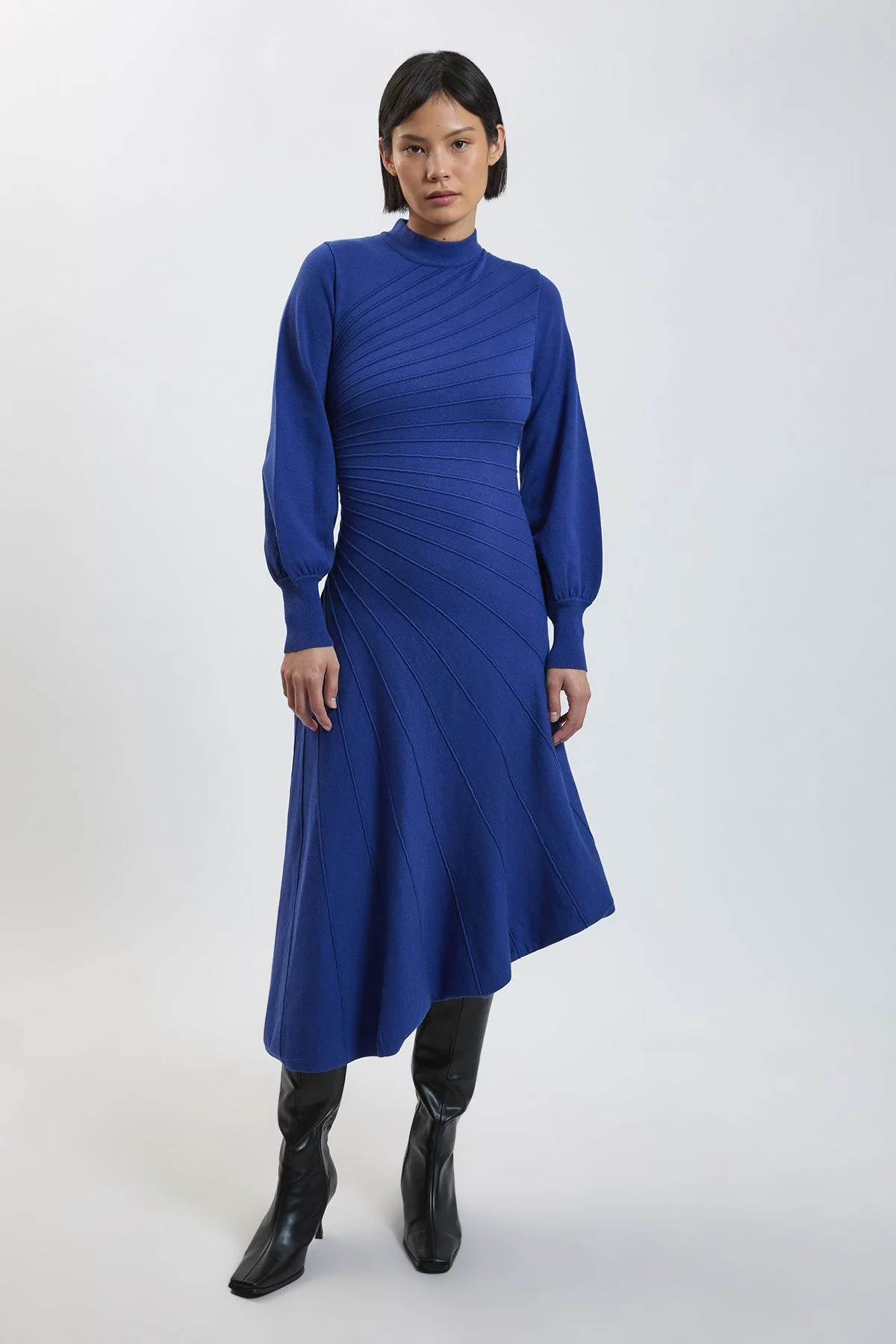 Petite Wool Look Rib Detail Long Sleeve Knitted Dress - 1
