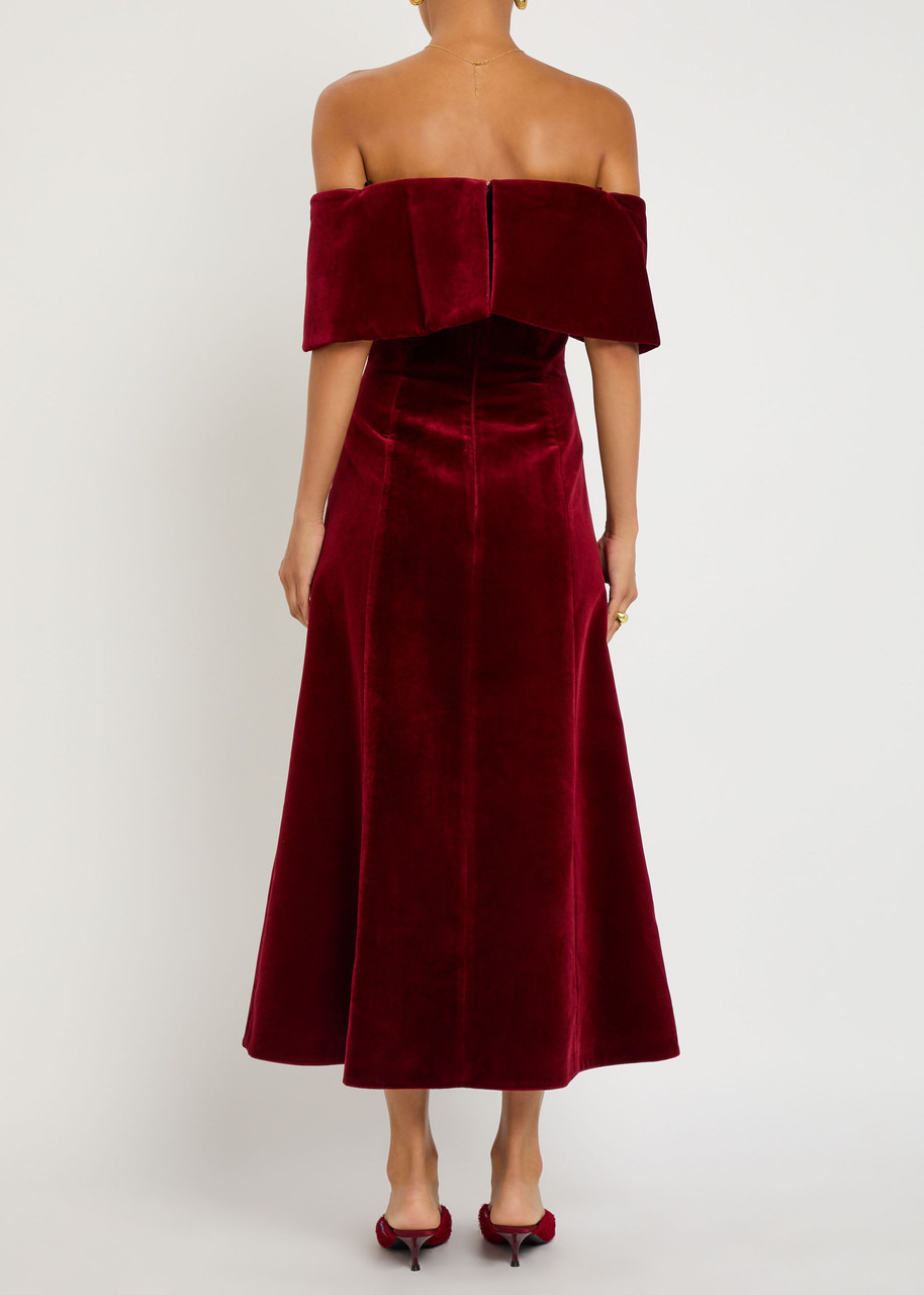 Emilia Wickstead Carita Off-the-shoulder Velvet Midi Dress - 3
