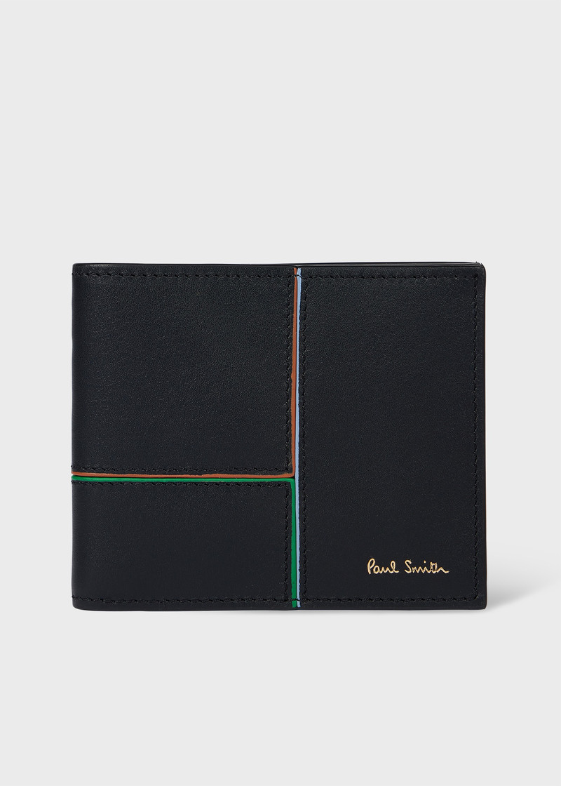 Black Panelled Leather Compact Billfold Wallet 1
