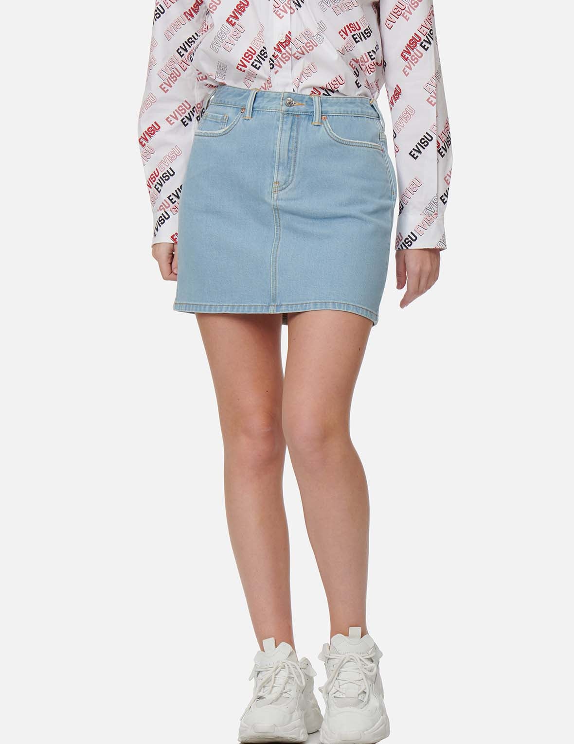 Floral Seagull Embroidery Denim Pencil Skirt - 4