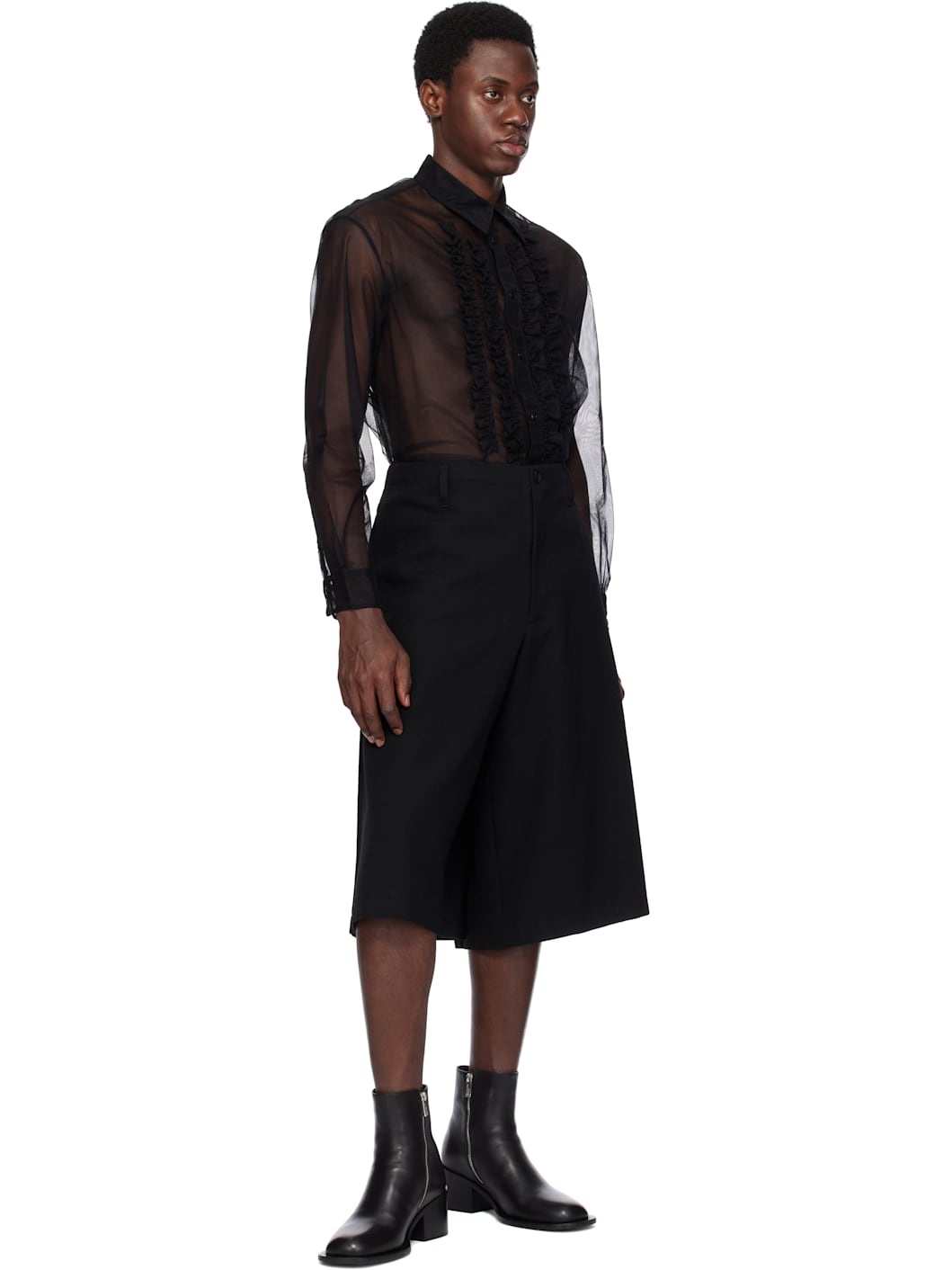 Black Sheer Ruffle Bib Prom Shirt - 4