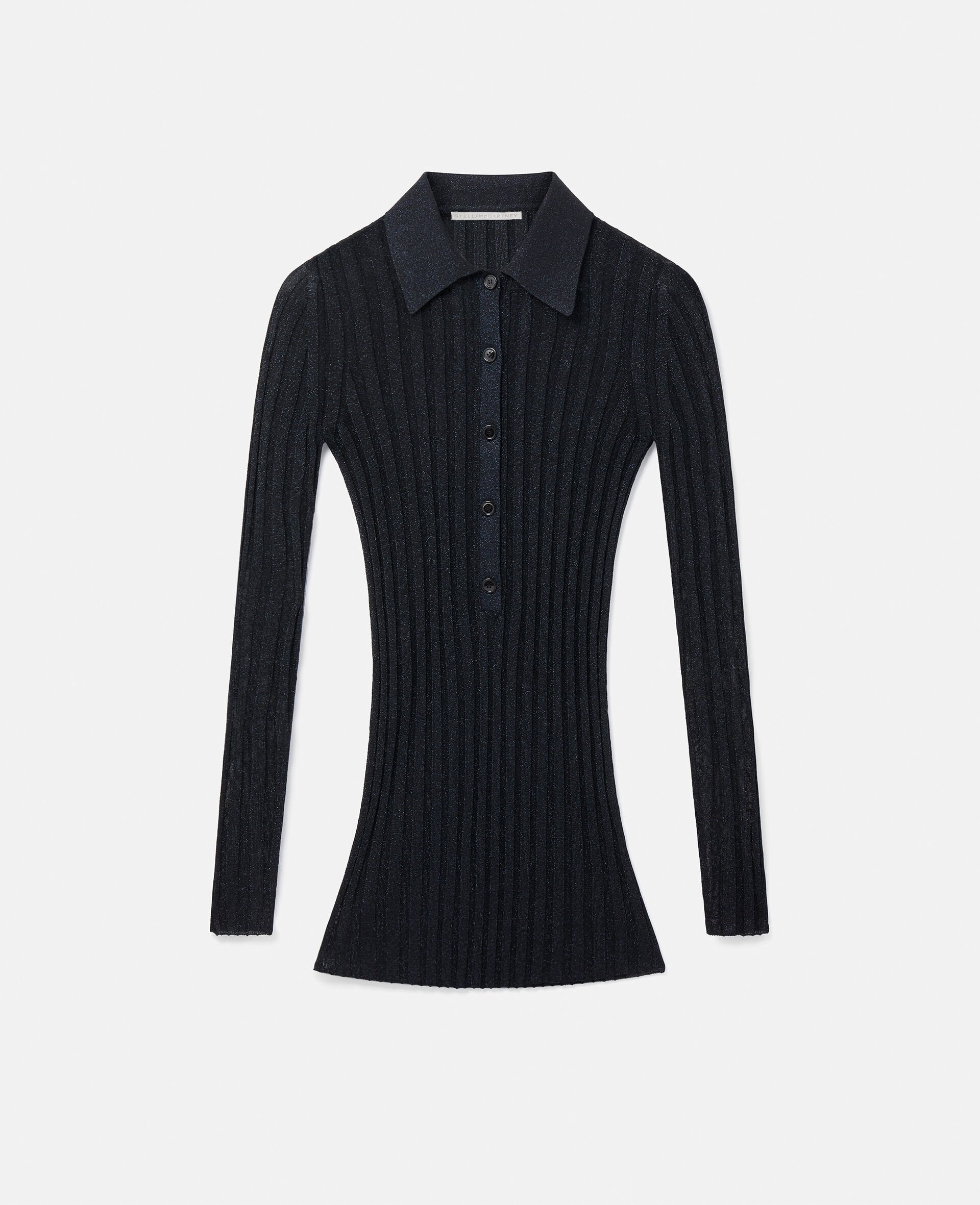 Lurex Rib Knit Polo Top - 1