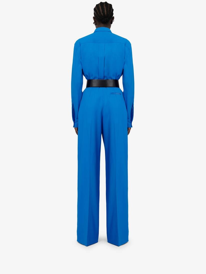 Women's Double Pleat Wide Leg Trousers in Lapis Blue - 4