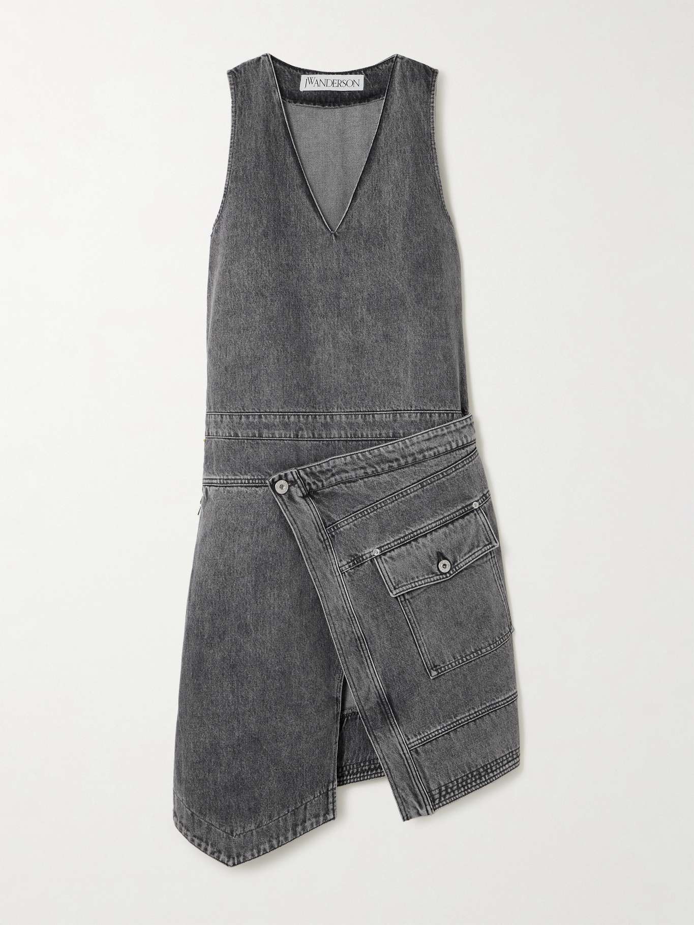 Asymmetric wrap-effect denim midi dress Gray - 1