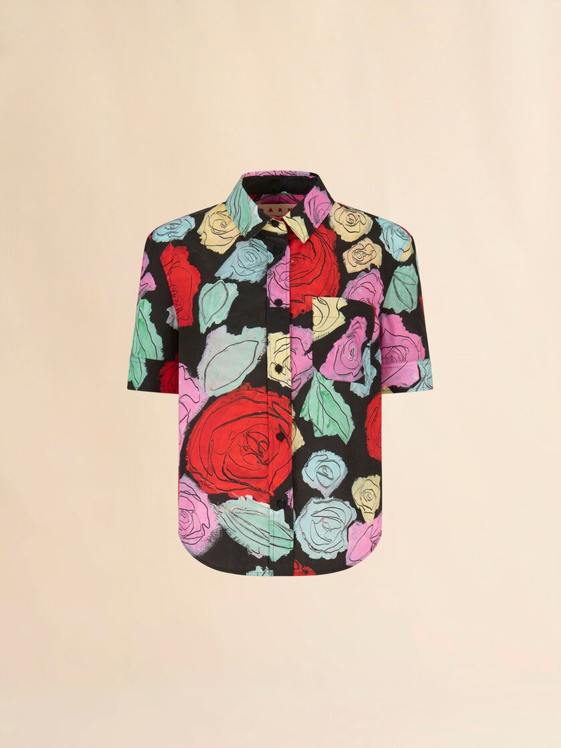 BLACK POPLIN SHORT-SLEEVE SHIRT WITH ORION PRINT 1