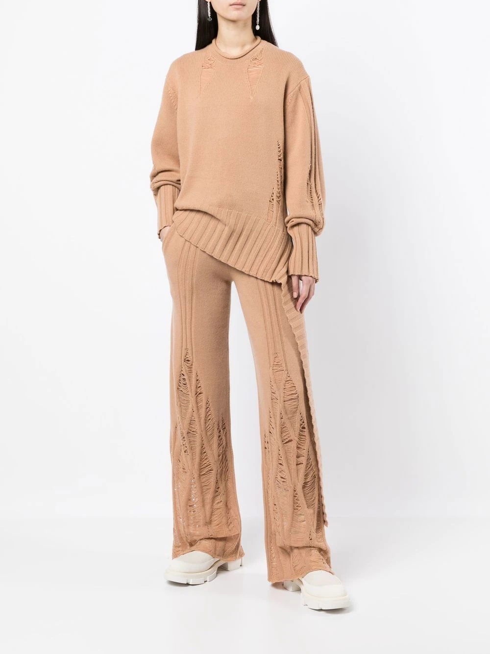distressed high-waist cashmere trousers - 2