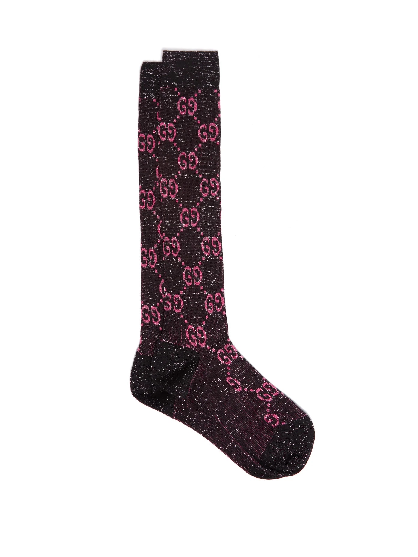 GG-intarsia cotton-blend lamé knee-high socks - 1