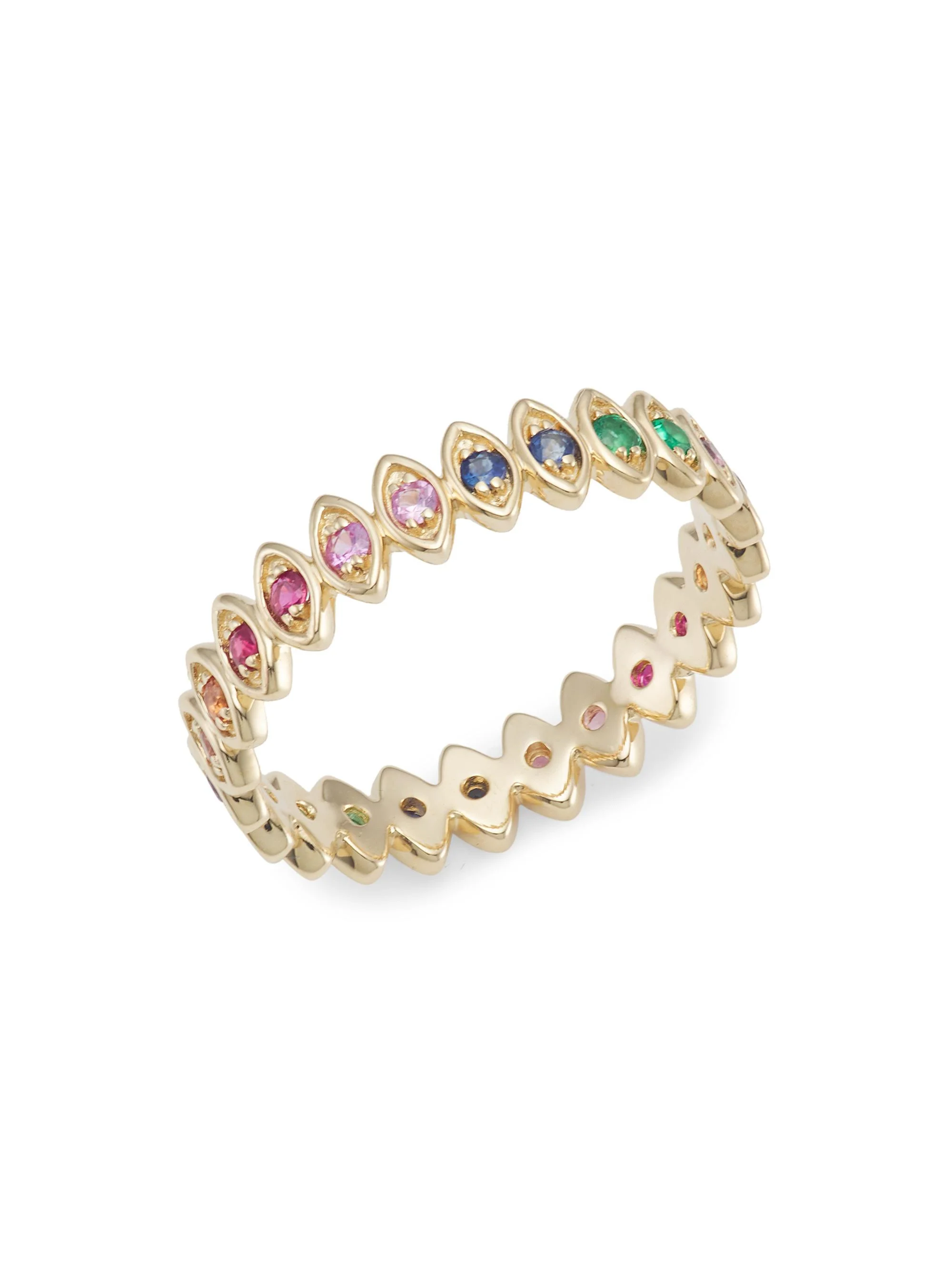 Women's 14K Yellow Gold & Rainbow Stone Evil Eye Ring - Yellow Gold - 1