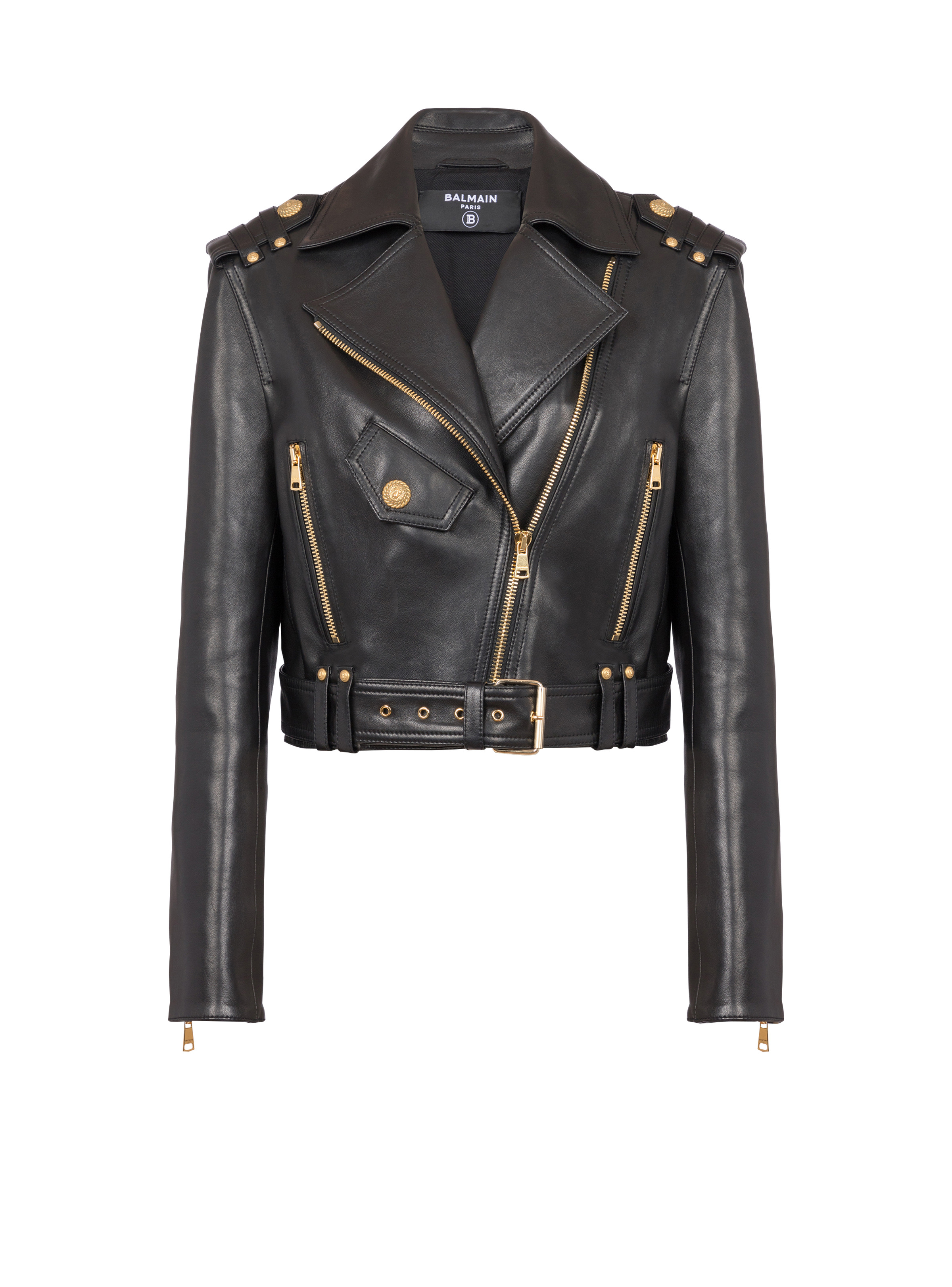 Zipped leather biker jacket - 1