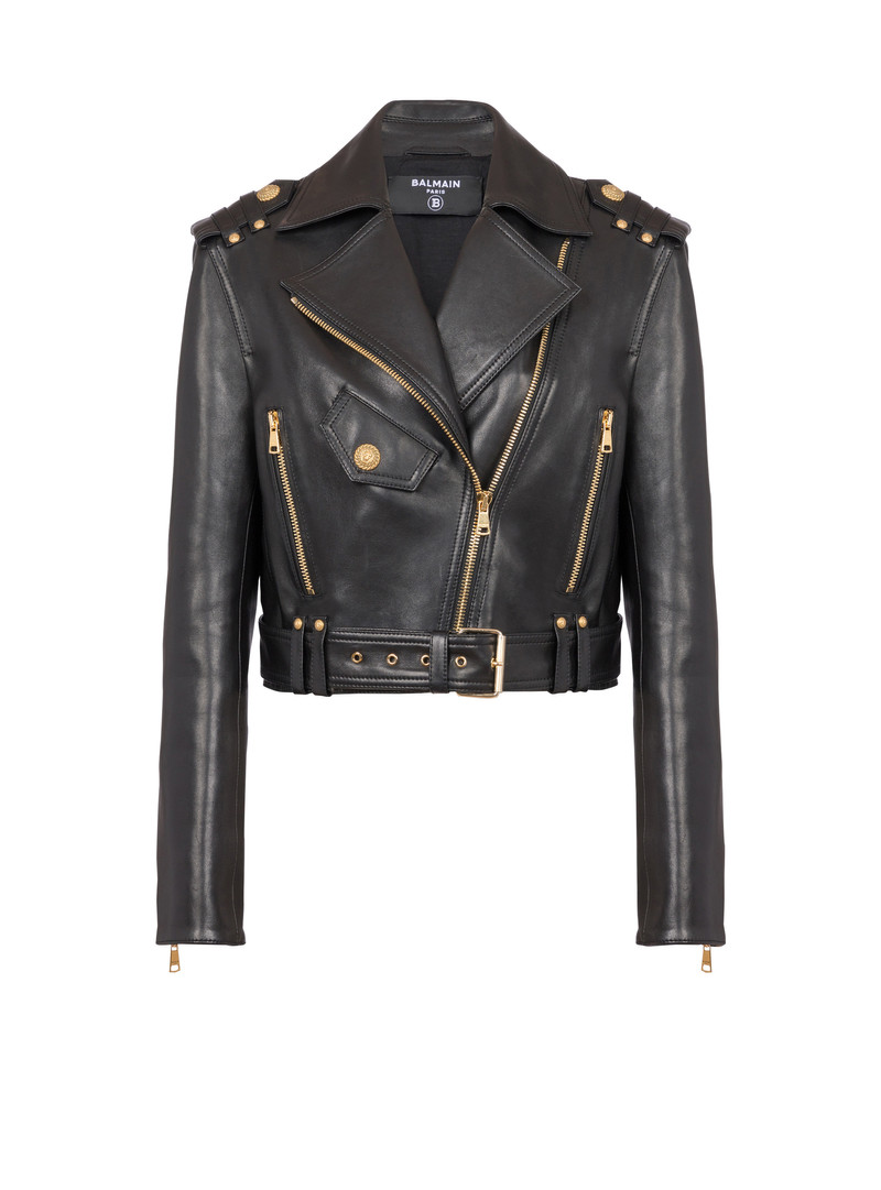 Zipped 가죽 biker 재킷 1