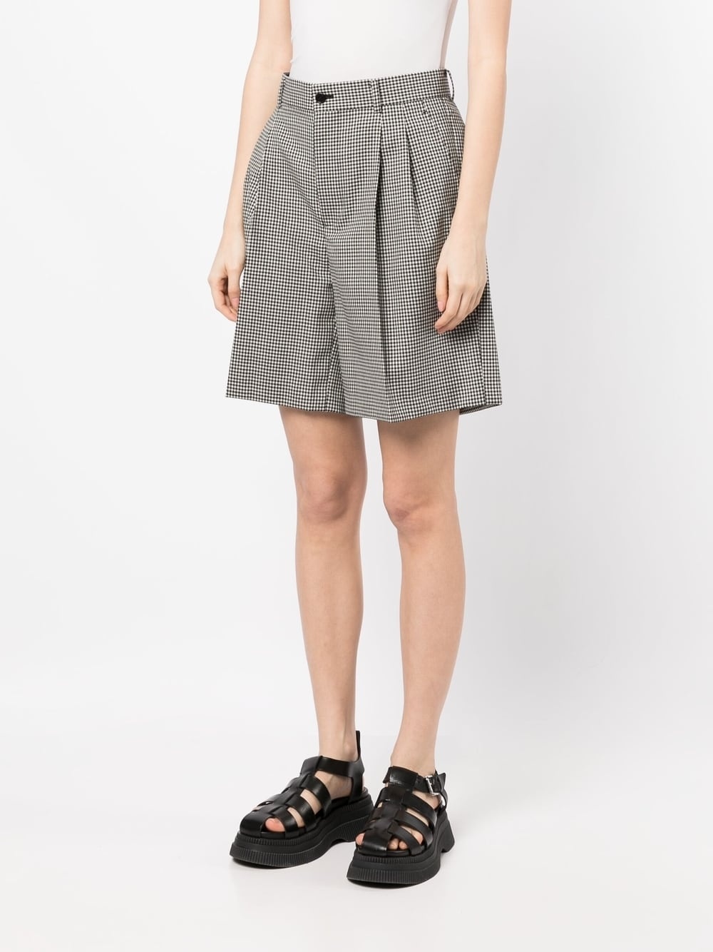 check-print pleated shorts - 4