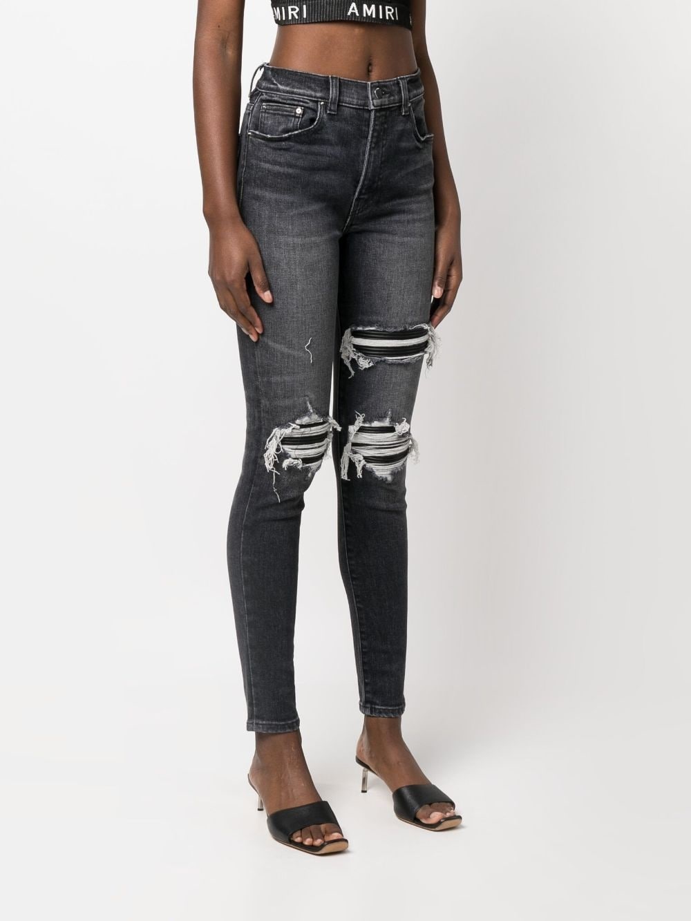 high-waist distressed skinny jeans - 3