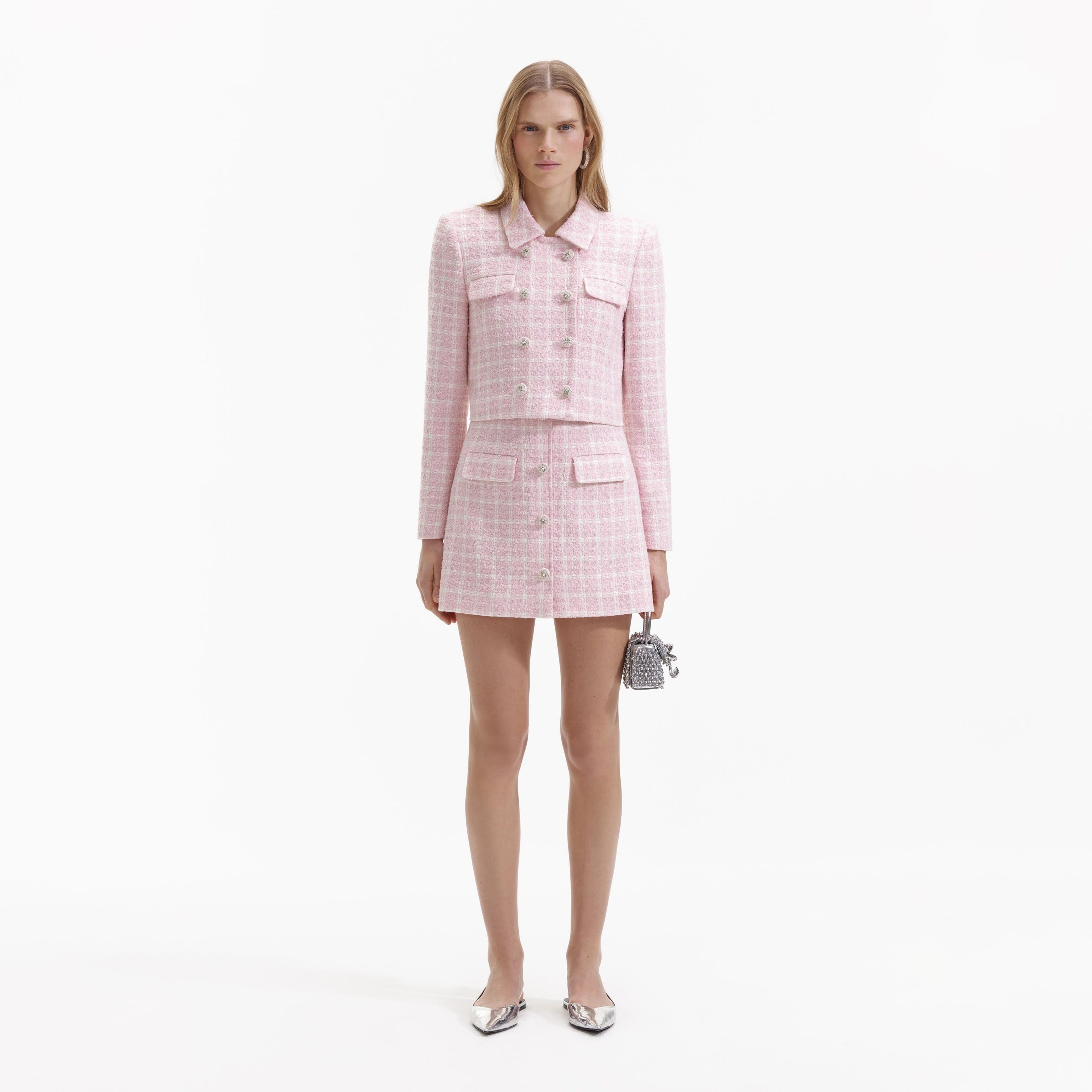 Pink Boucle Button Mini Skirt - 1
