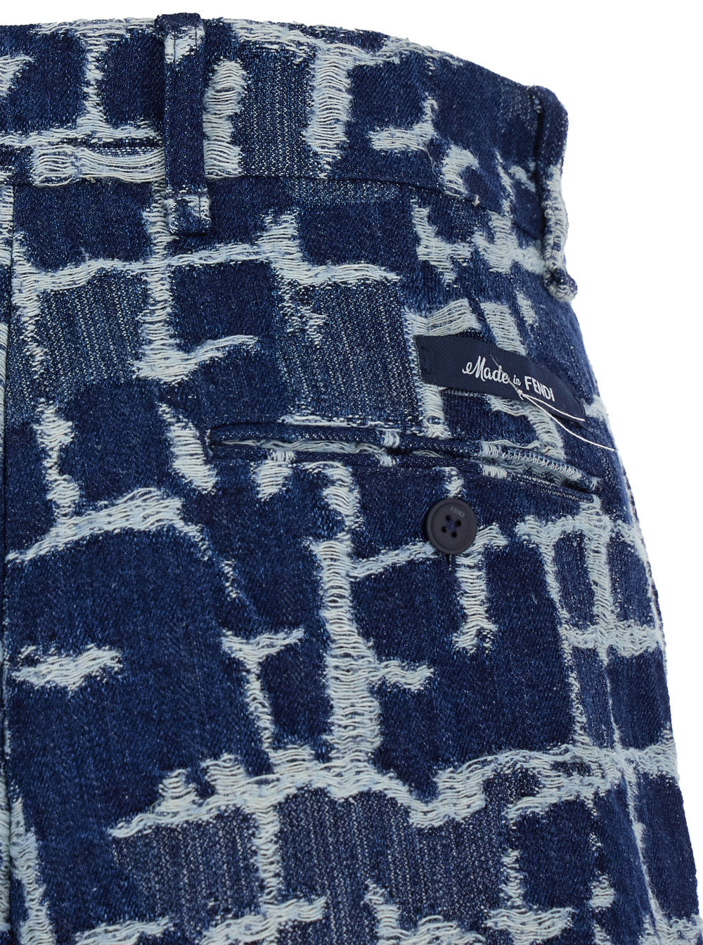 Fendi Men Blue Bermuda Shorts With Ff Print In Cotton And Linen Man - 3