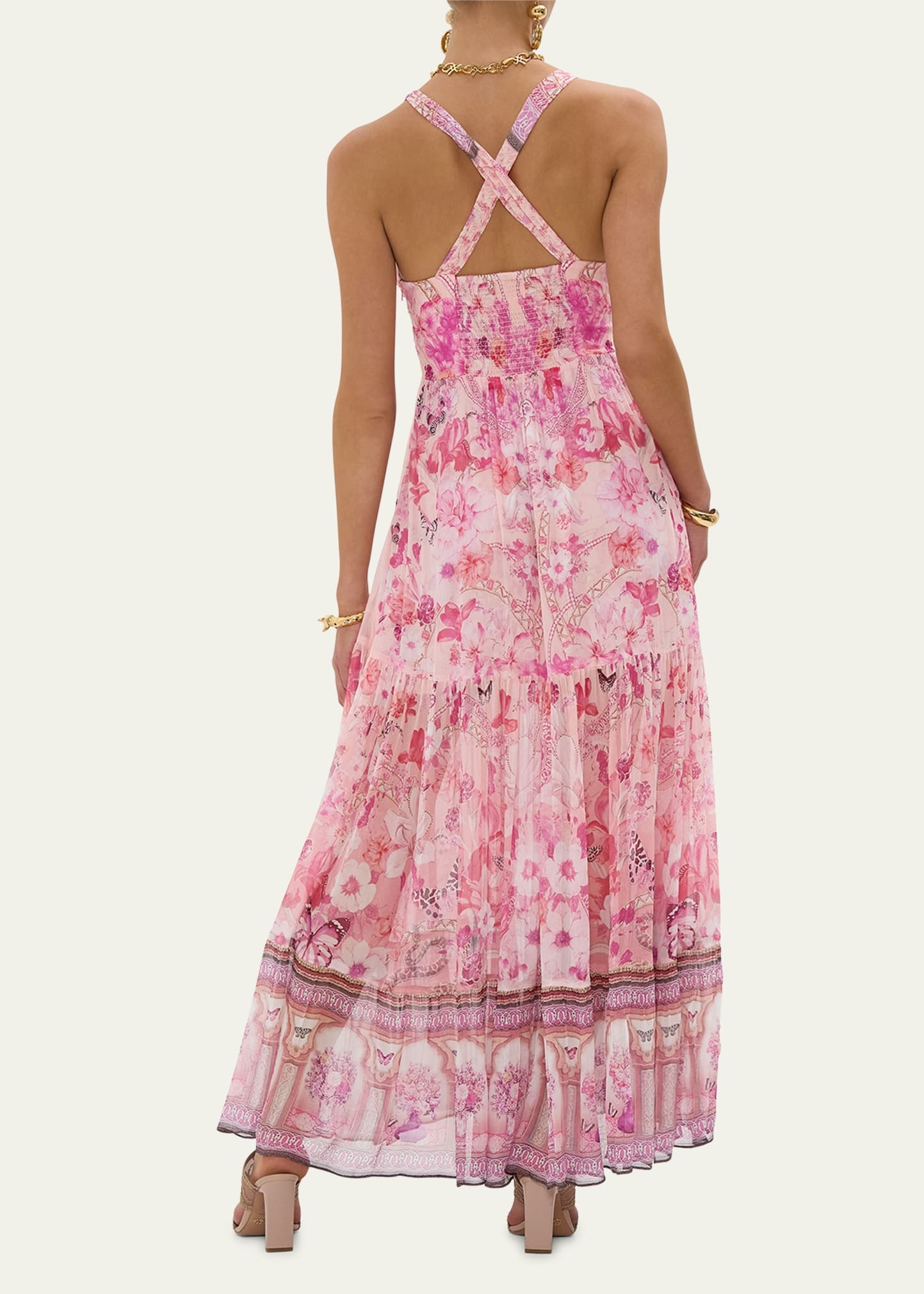 Botanical Novella Bead-Strap Gathered Panel Dress - 3