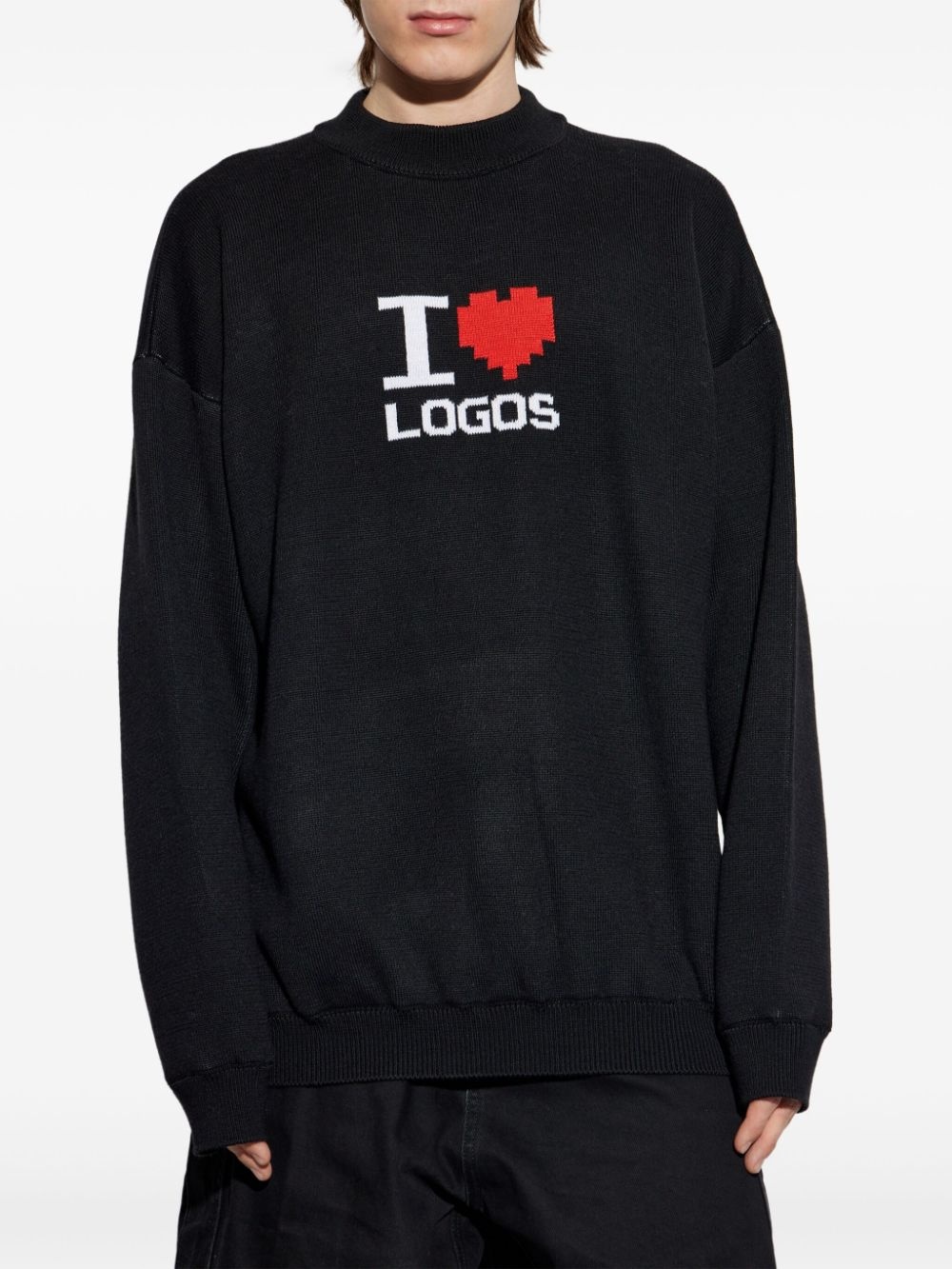 slogan-intarsia sweater - 3