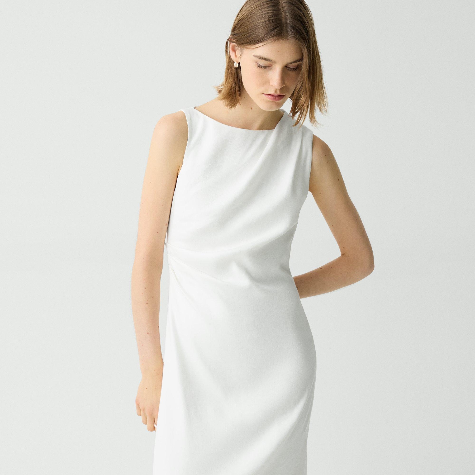 Draped Midi Dress in Linen-Viscose - 5