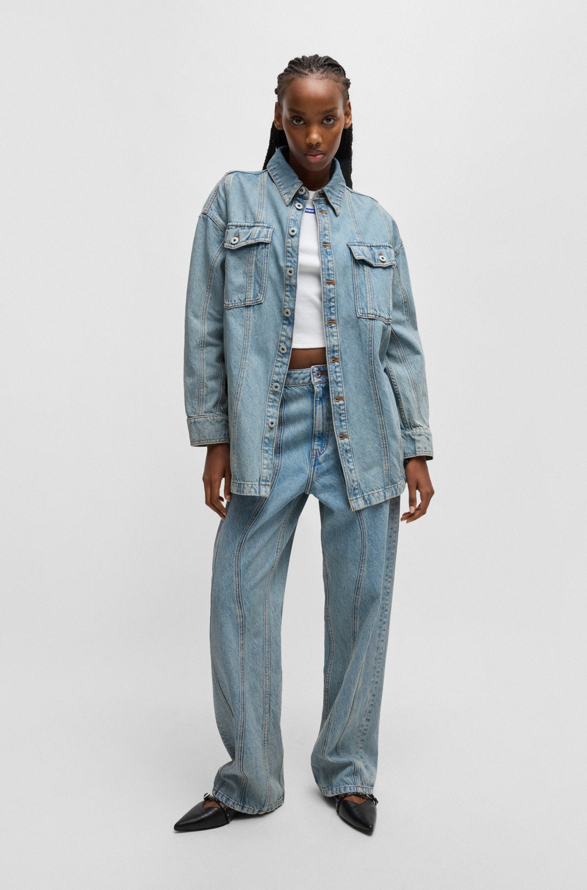 LONG-LENGTH BLUE-DENIM SHIRT WITH PATCH POCKETS - 3