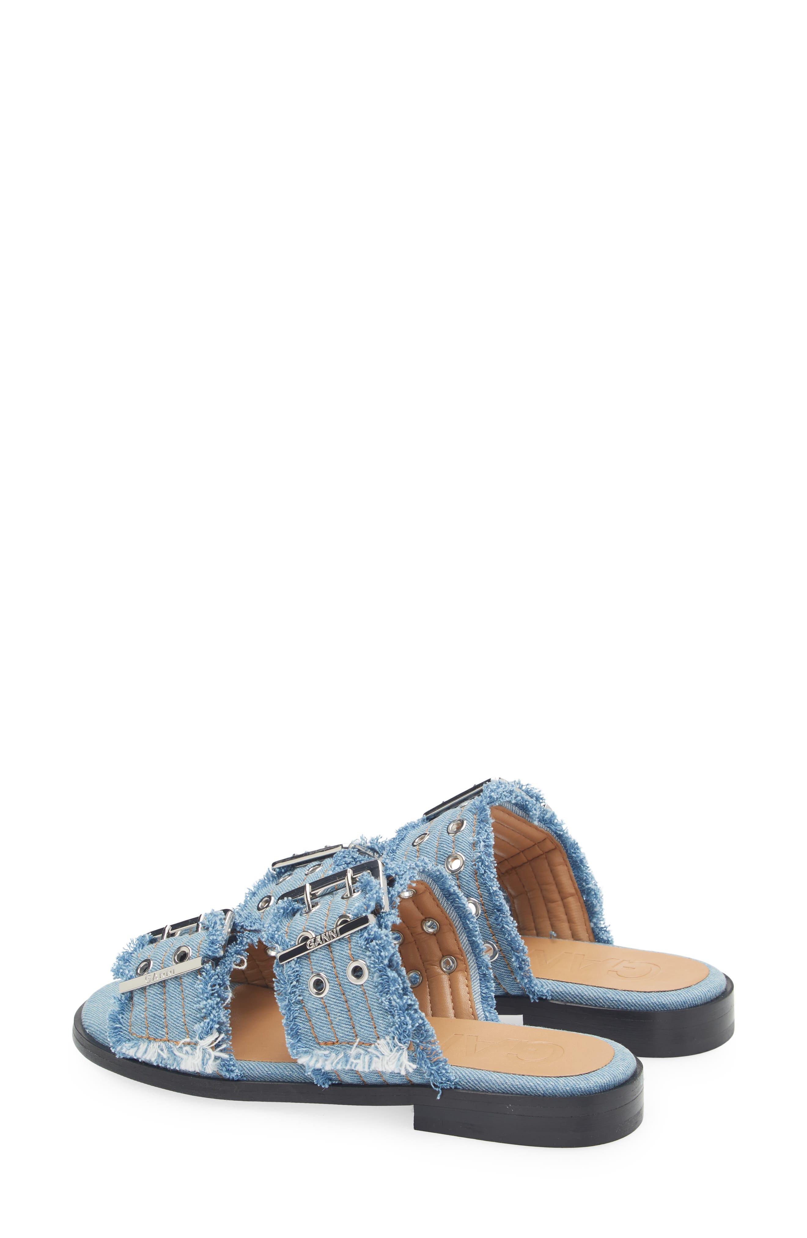 Ganni Buckle Slide Sandal in Faded Denim at Nordstrom - 2