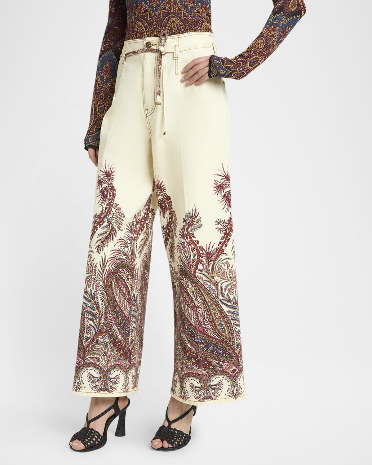 Romantic Pink Drawstring Wide-Leg Denim Pants - 4