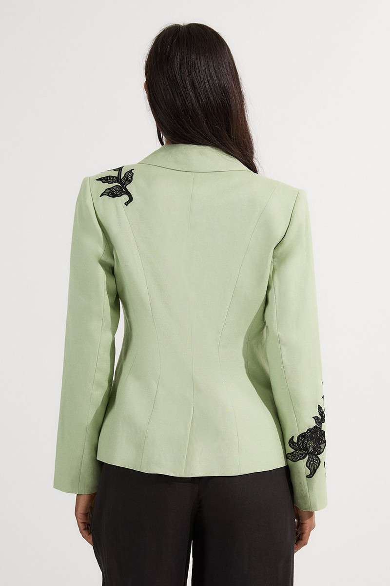 Viscose Linen Placed Floral Lace Embroideried Tailored Jacket 6