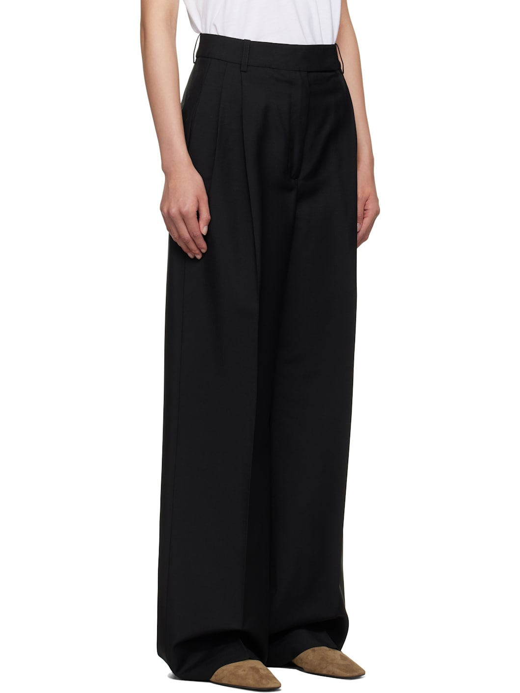 Black Mid-Waist Tailored Trousers - 2