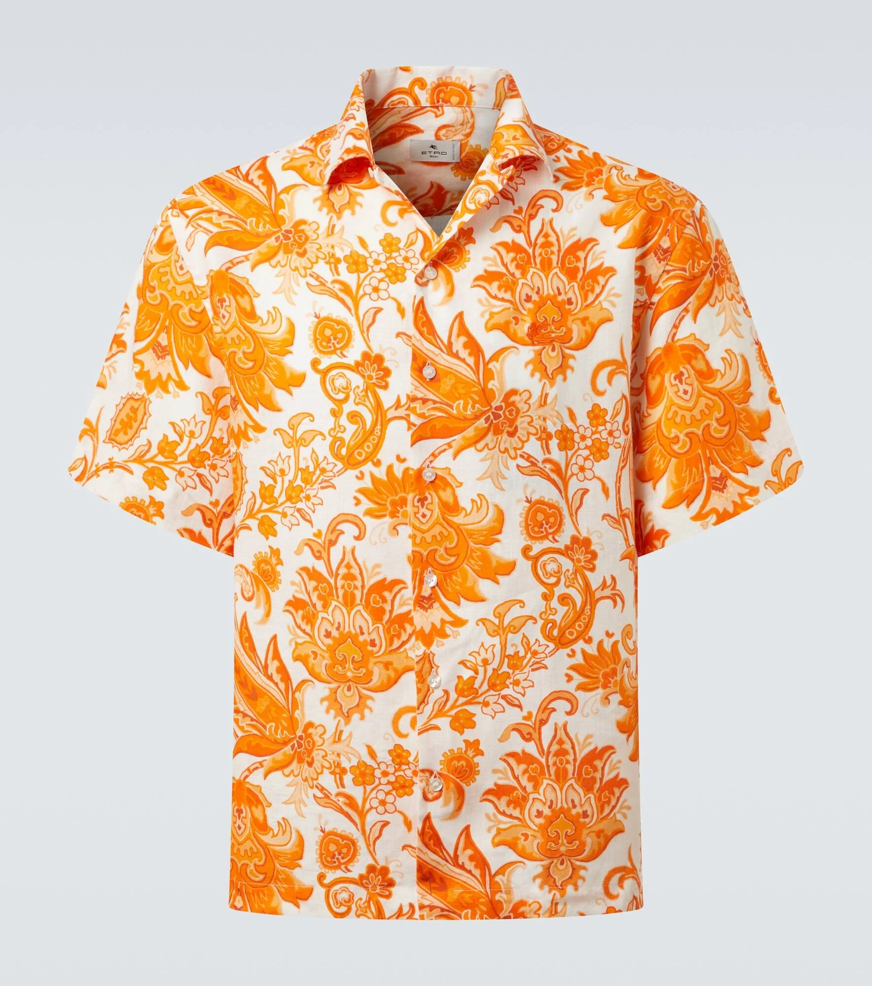 Printed linen bowling shirt - 1