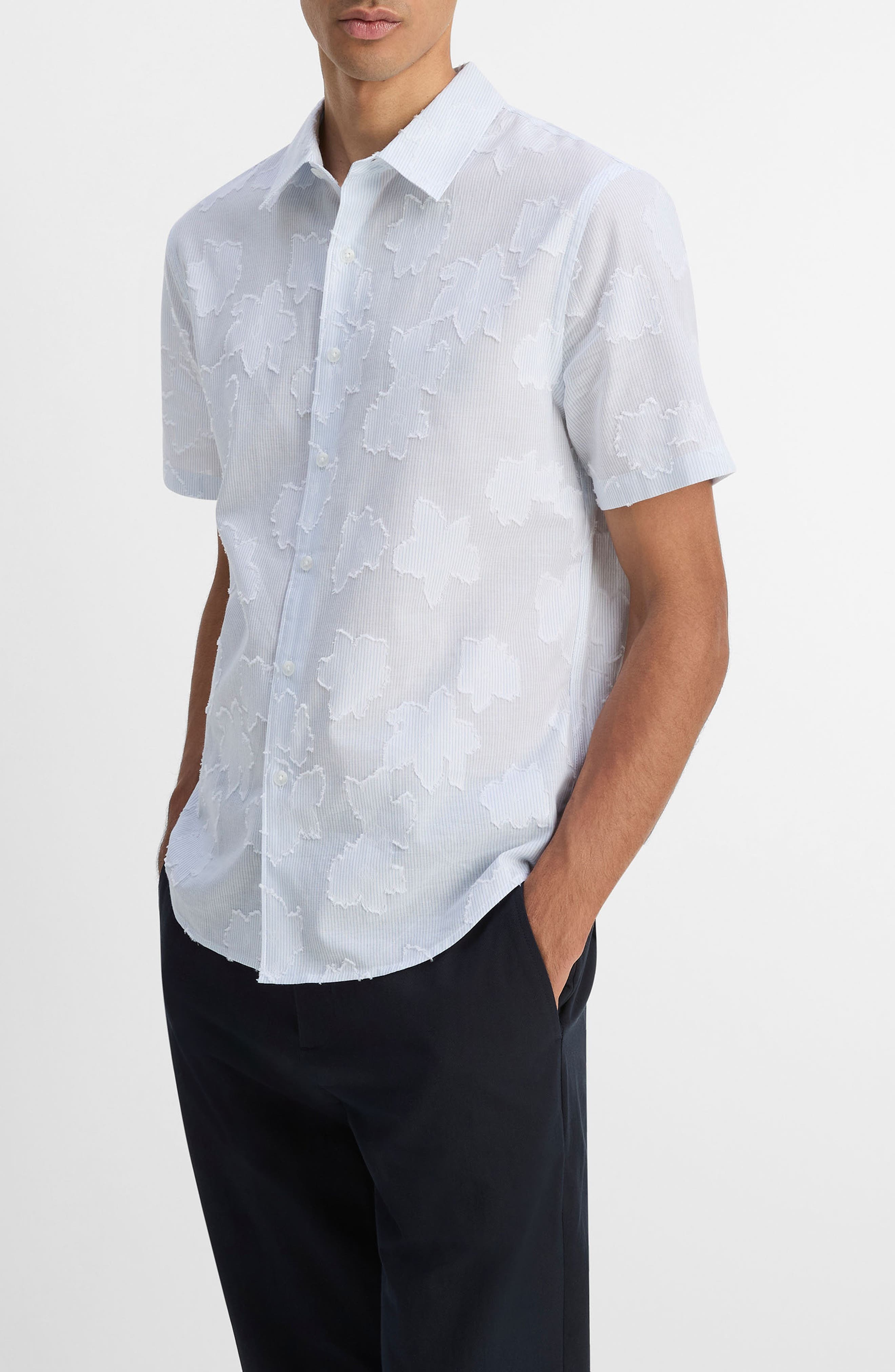 Vince Fil Coupé Short Sleeve Button-Up Shirt in Optic White/Californ at Nordstrom - 1