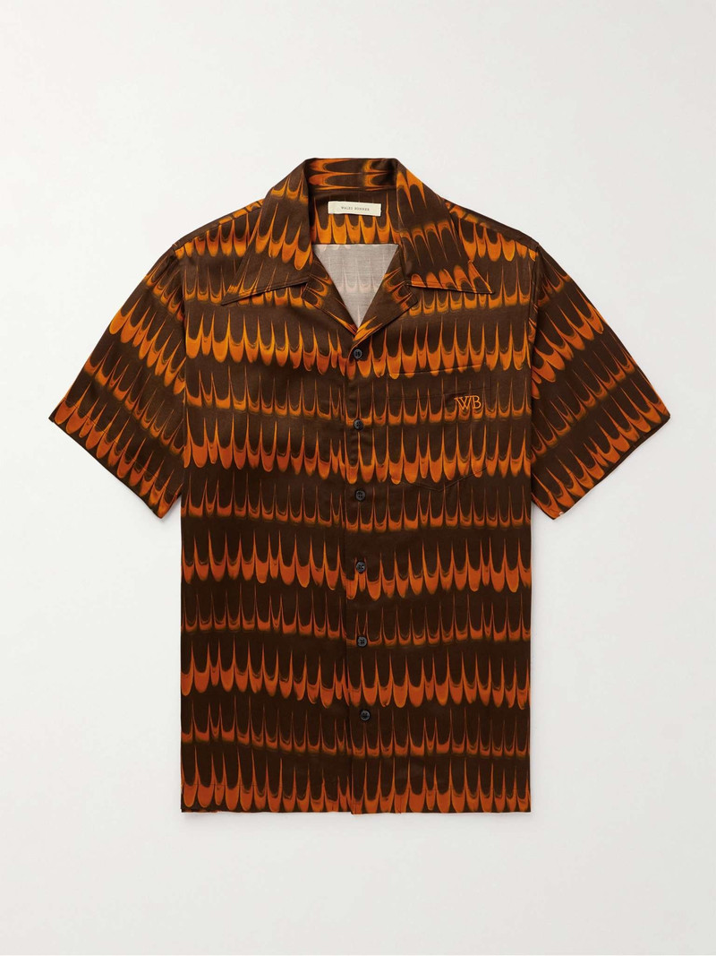 Camp-Collar Logo-Embroidered Printed Satin Shirt 1