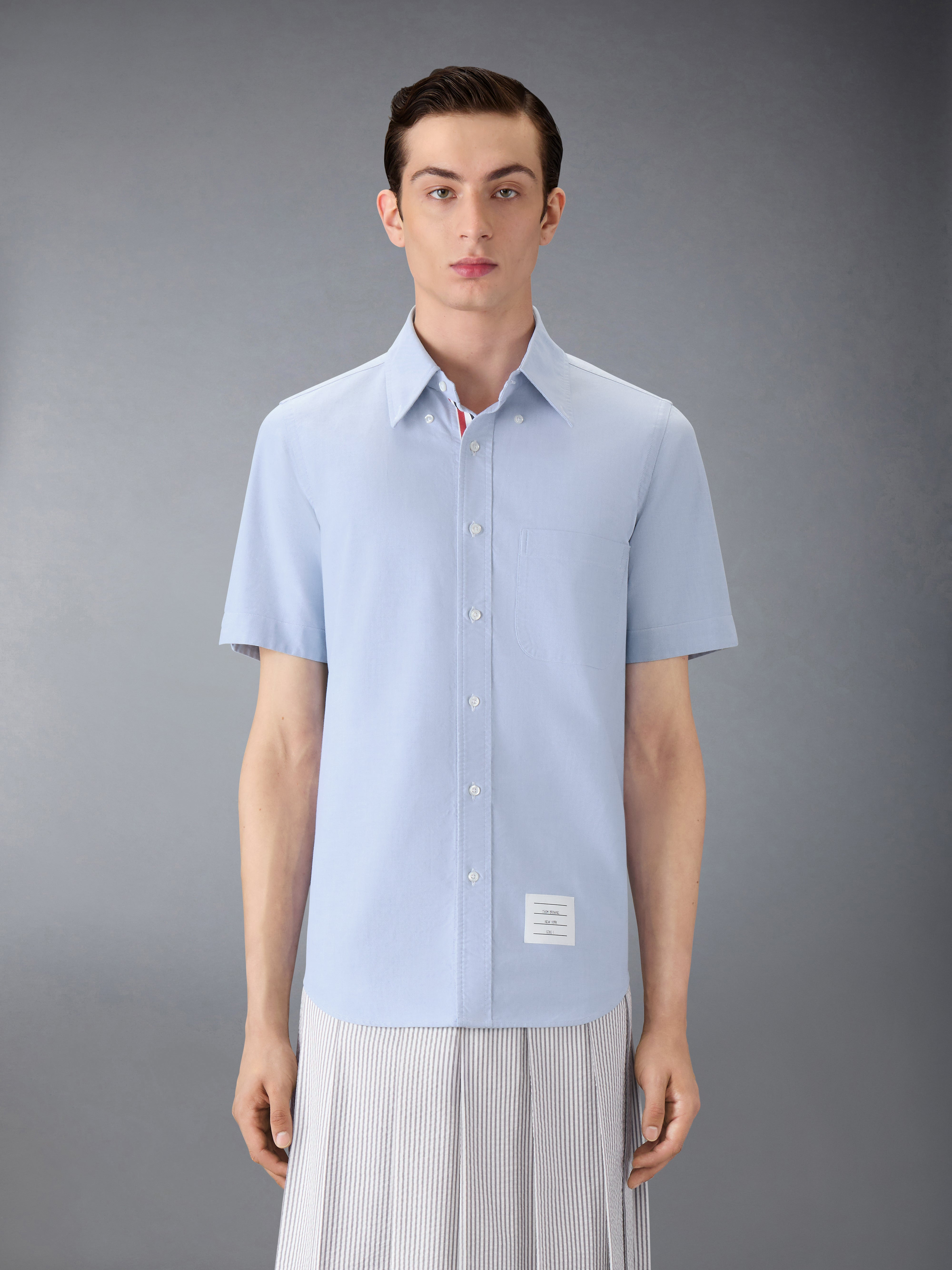 STRAIGHT FIT BUTTON DOWN SHORT SLEEVE SHIRT W/ CF GG PLACKET IN OXFORD - 3