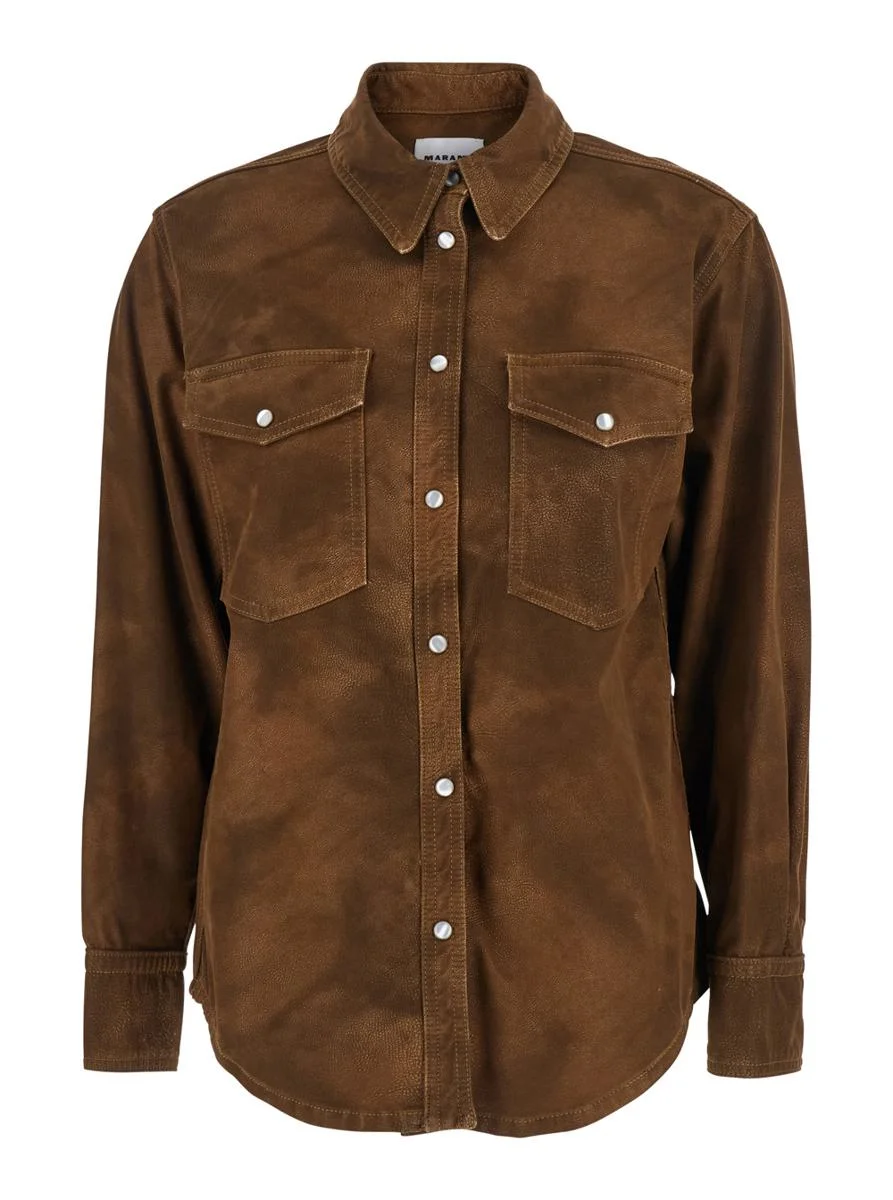 Isabel Marant Étoile 'Karima' Brown Shirt With Classic Collar And Two Front Patch Pockets In Fabric - 1