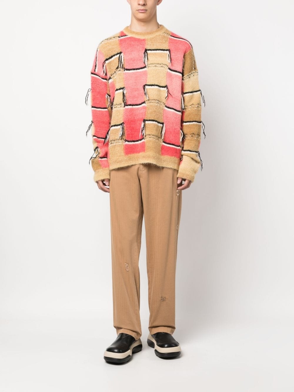 geometric-embroidered ribbed jumper - 2