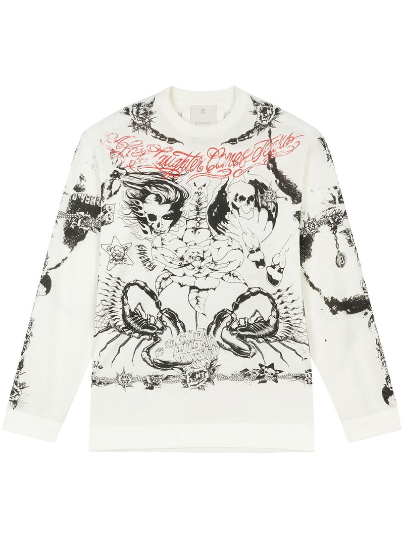 tattoo-print crew-neck sweatshirt 1