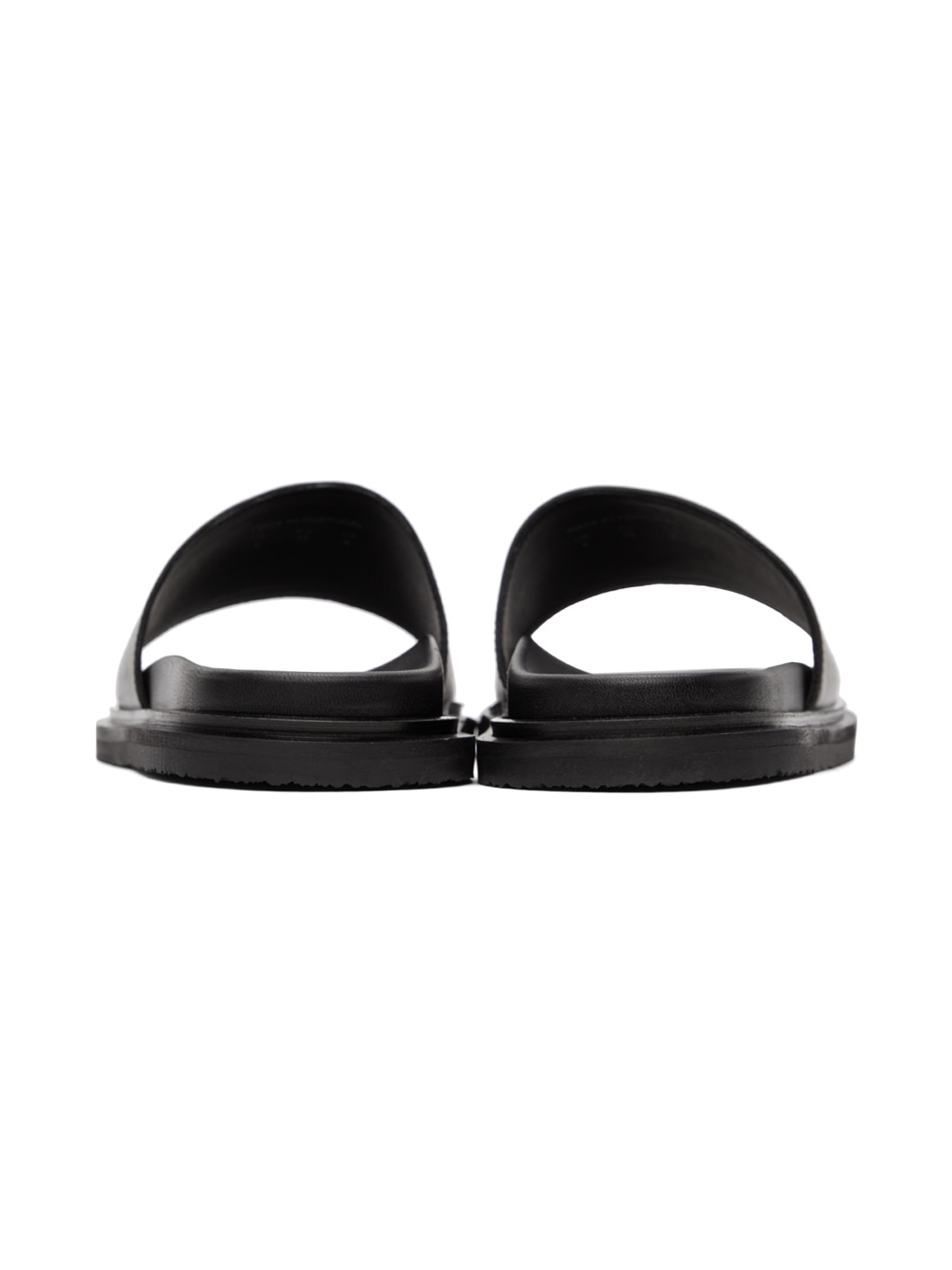 Black Leather Summer Flat Sandals - 2