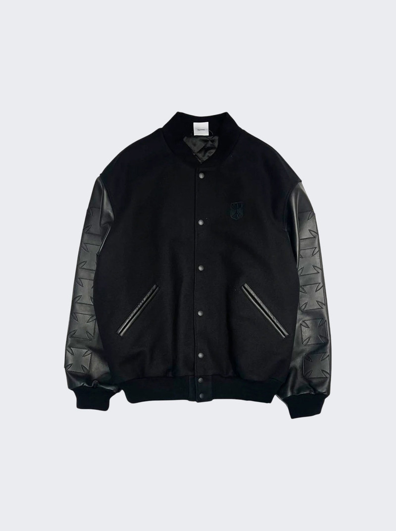 Biker Cross Embroidered Varsity Jacket Black 1