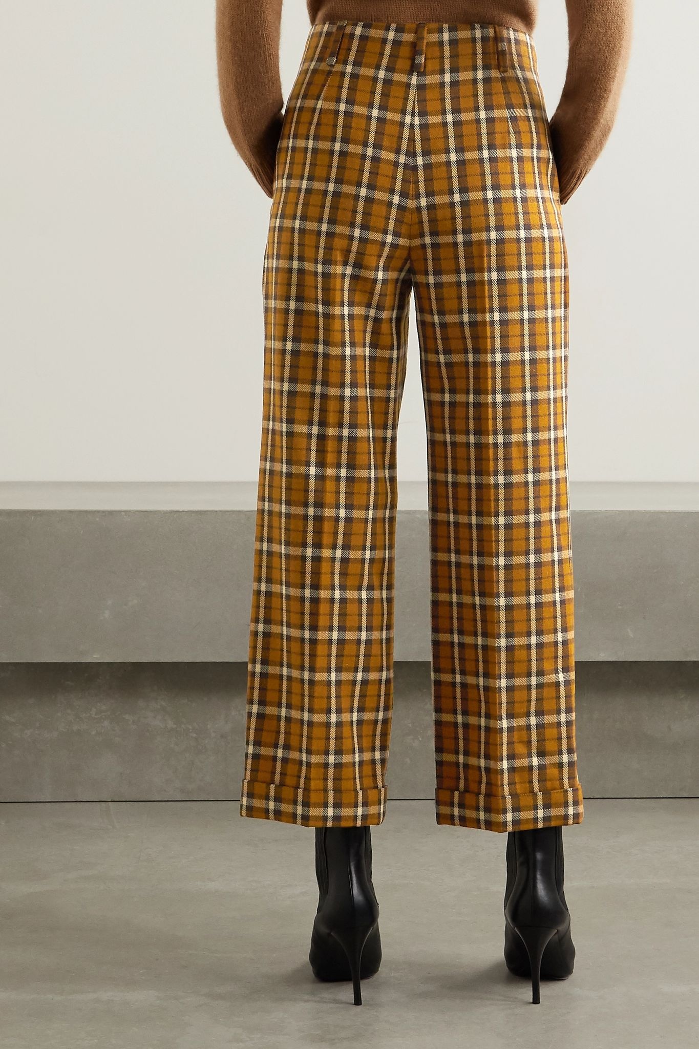 Cropped pleated checked wool straight-leg pants - 3