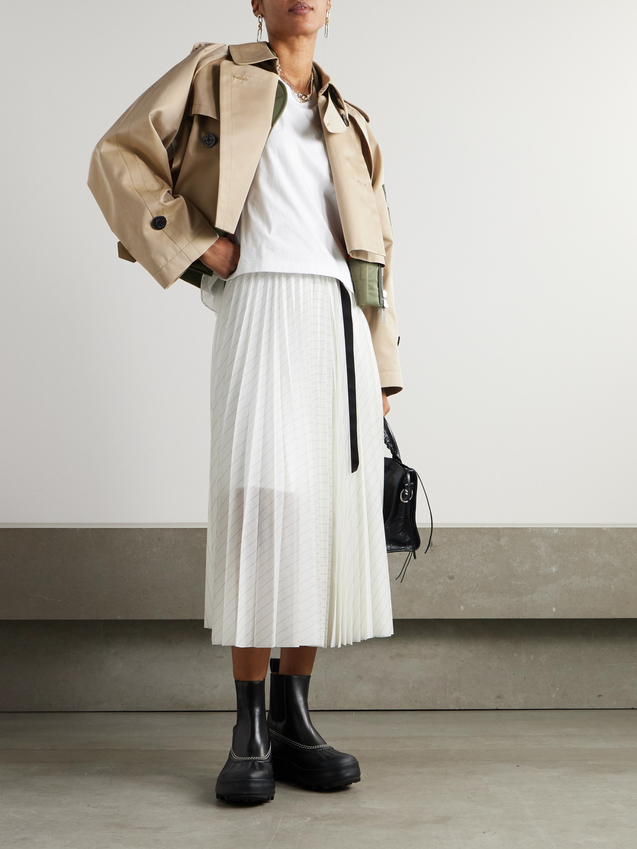 Belted Pleated Striped Voile Midi Skirt - 2
