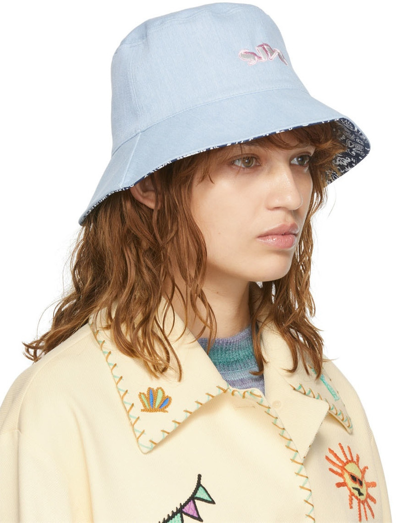 SJYP Reversible Blue Paisley Denim Bucket Hat outlook