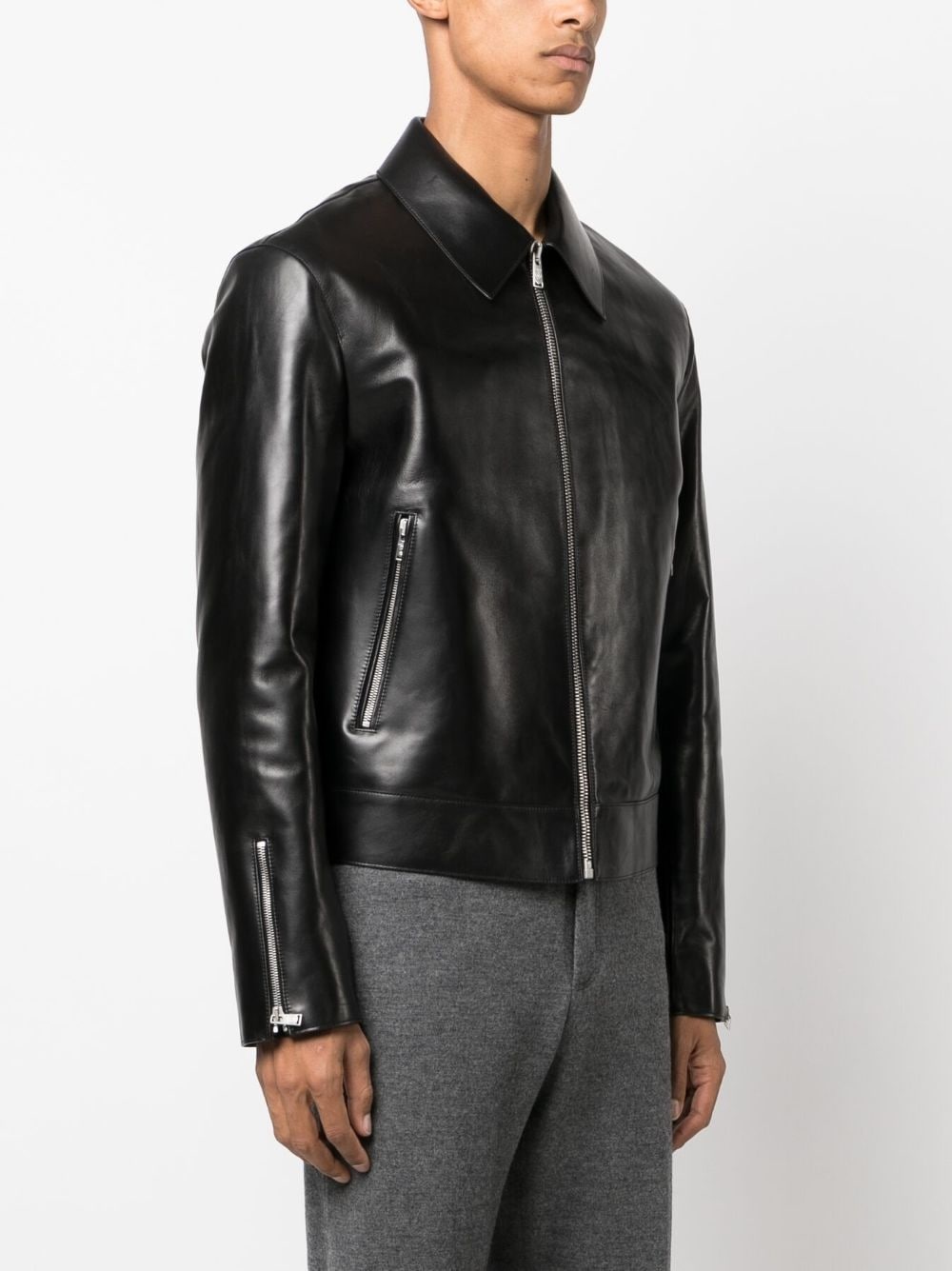zip-up leather jacket - 3