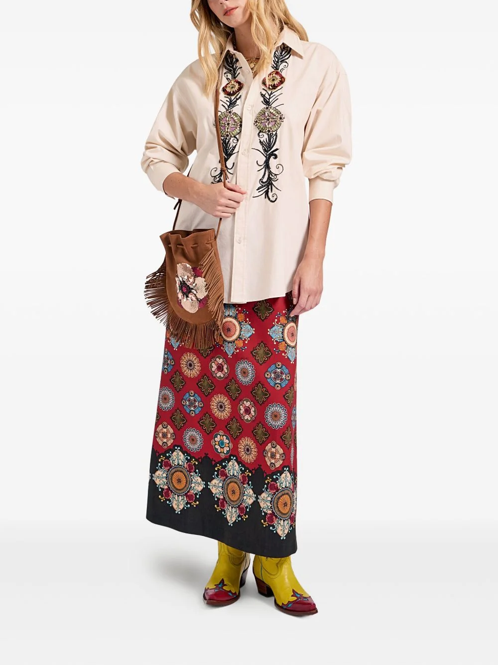 fringed-trim sequin-embellished shoulder bag - 1