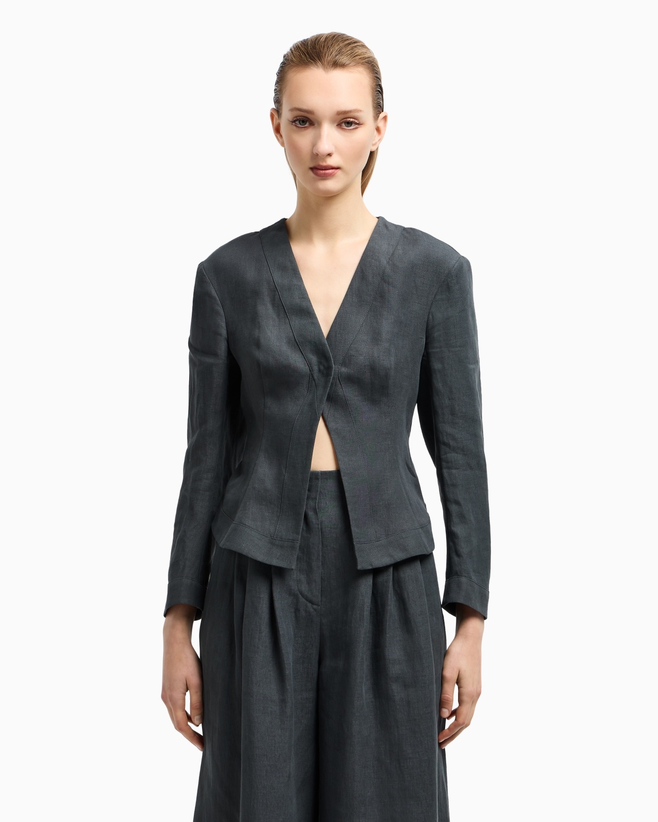 SHORT, SINGLE-BREASTED LINEN JACKET - 2