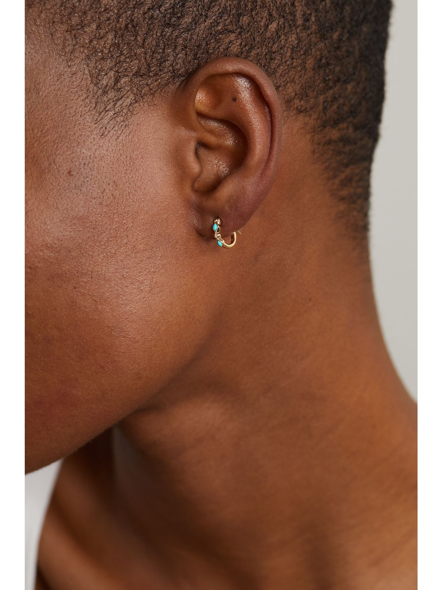 14-karat gold, turquoise and diamond hoop earrings Gold - 2