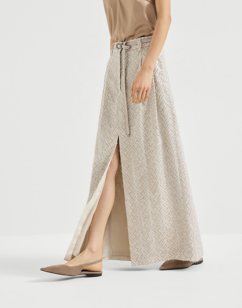 Dazzling maxi chevron embroidery sartorial skirt in linen 5