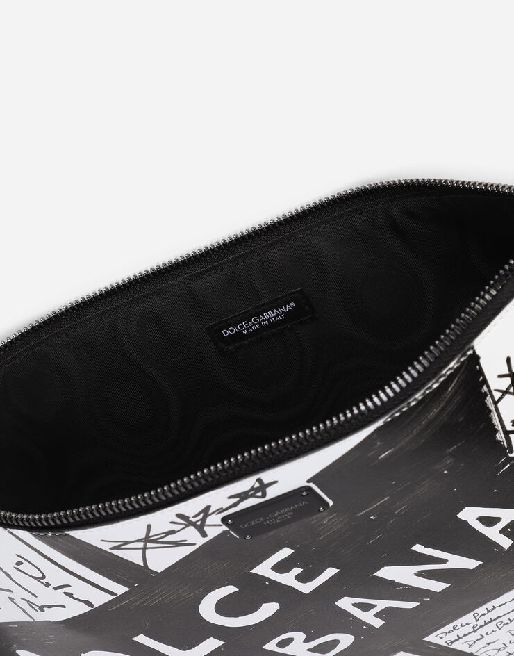 Flat graffiti-print calfskin toiletry bag - 4