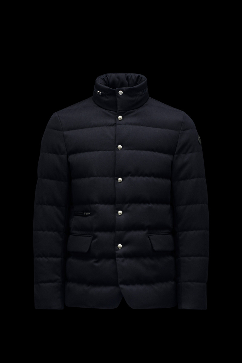 モンクレール　moncler bess Navy Blue Bess Hooded Wool Short Down Jacket - Short Down Jackets