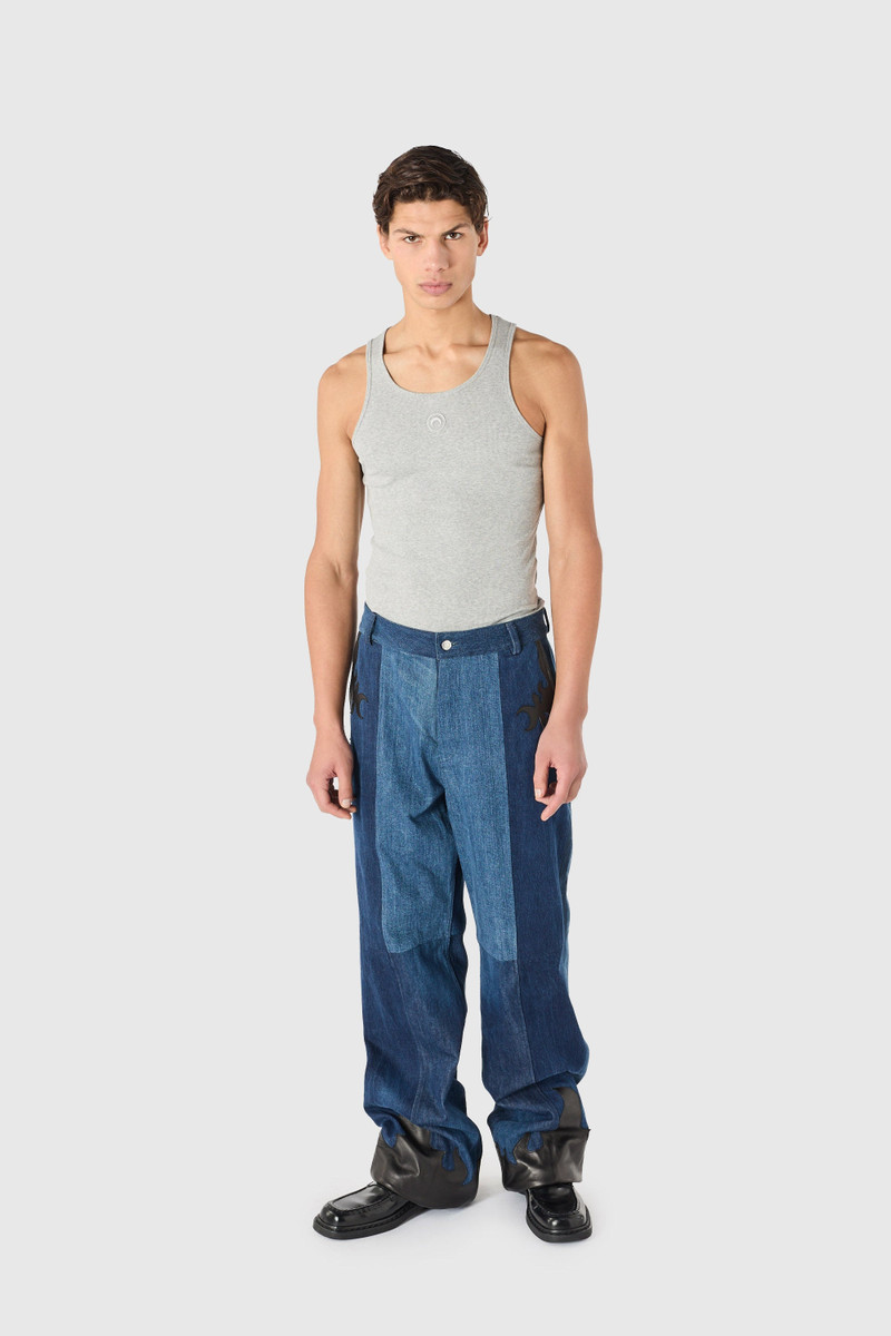 Marine Serre Upcycled denim baggy jeans with leather patches outlook