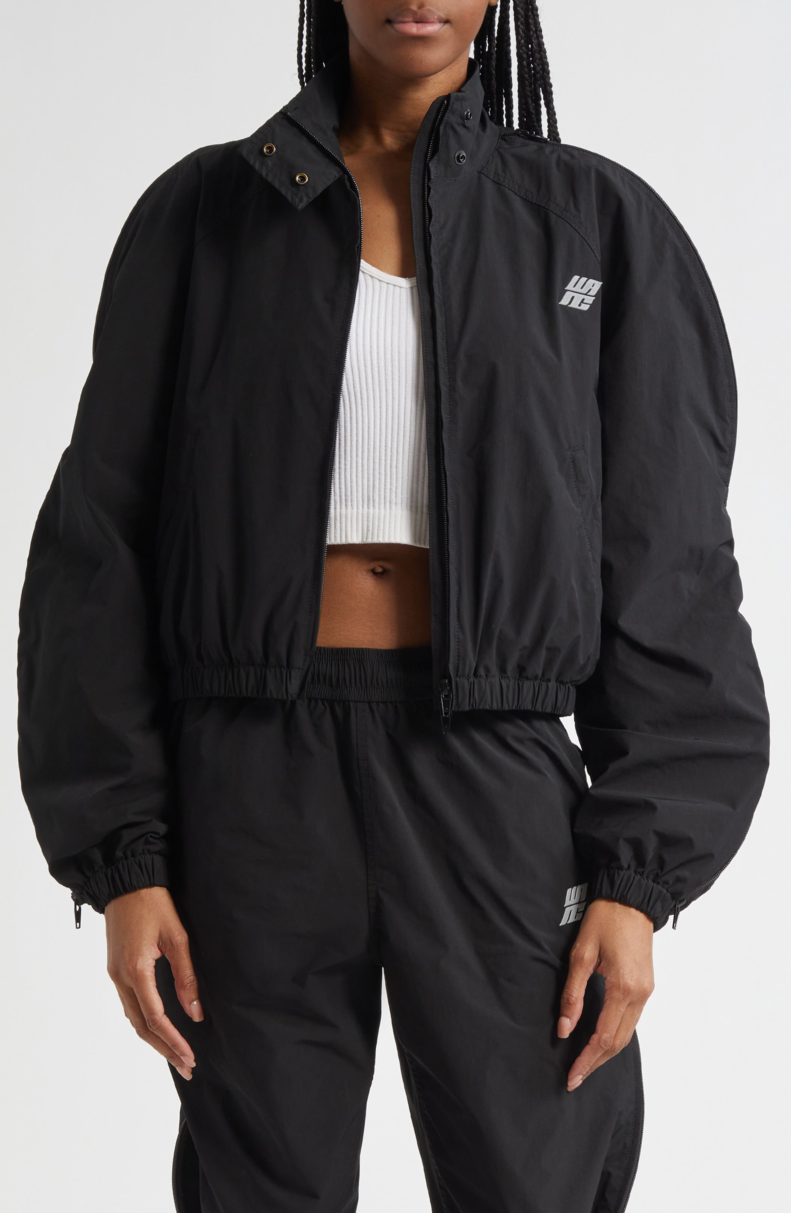 Alexander Wang Zip Sleeve Oversize Crop Track Jacket in Black at Nordstrom - 1